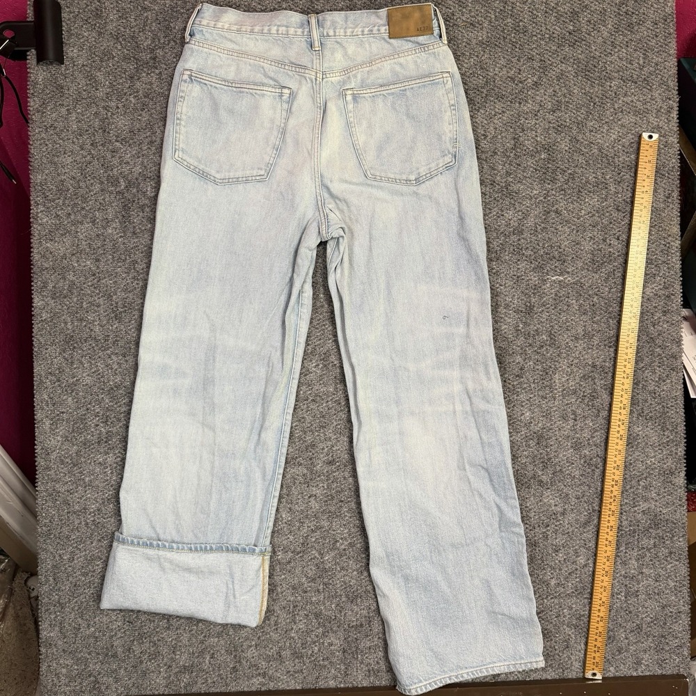 American Eagle Super High Stovepipe Wide Leg Jeans Women 12 Blue Denim Stretch - Picture 6 of 9